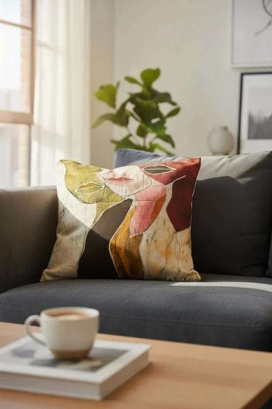 Housse de coussin batik “Visages et métissage ”
