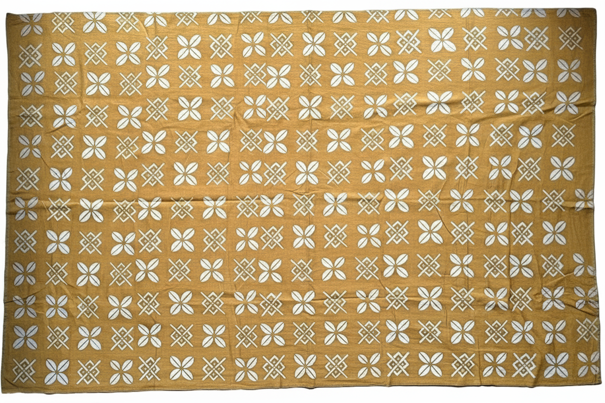 Étoffe Bogolan Traditionnelle Jaune Moutarde et Blanc - 2m x 1,14m