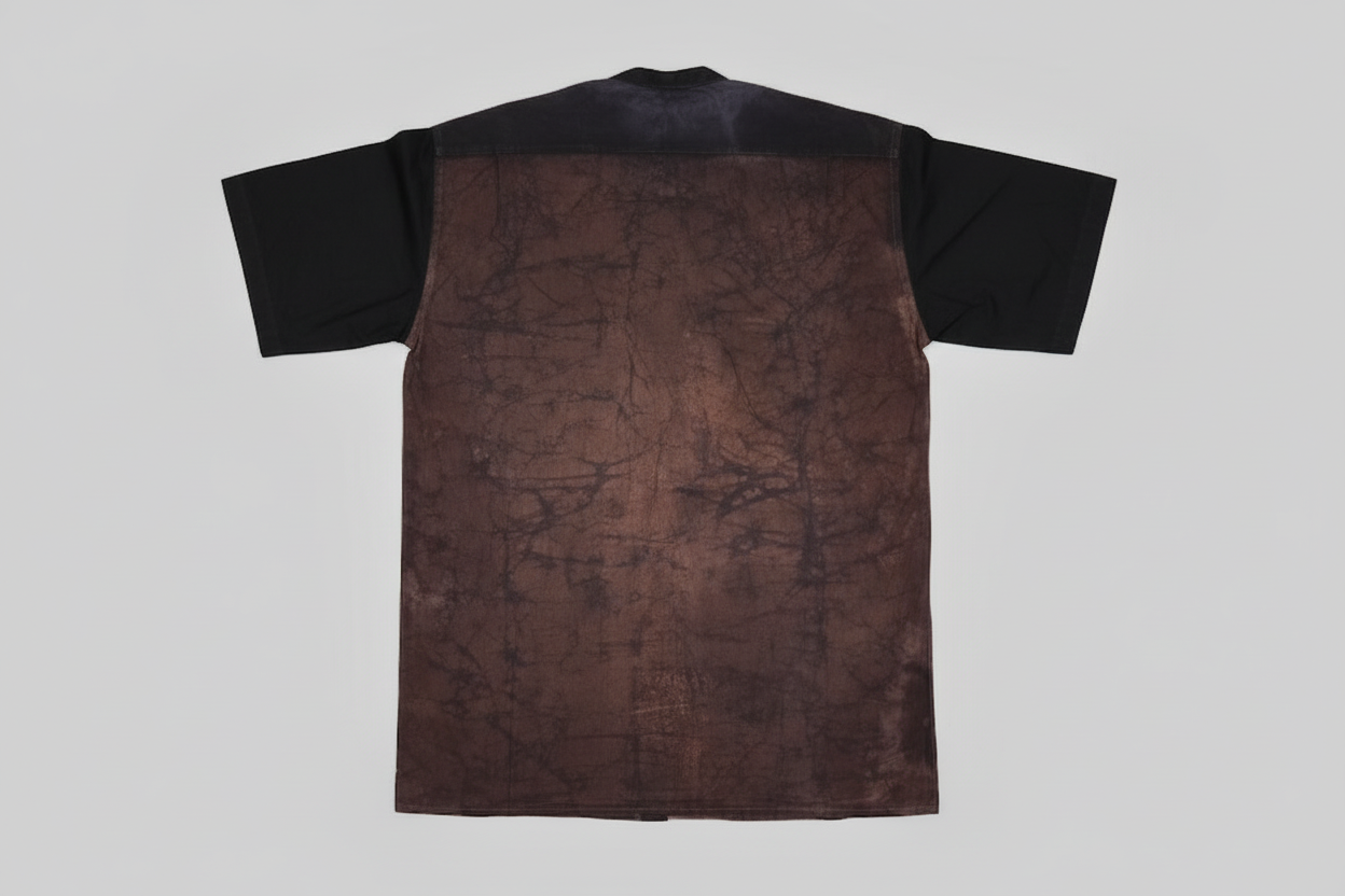 Chemise homme en lin & coton rigide customisée en Batik artisanal du Burkina Faso
