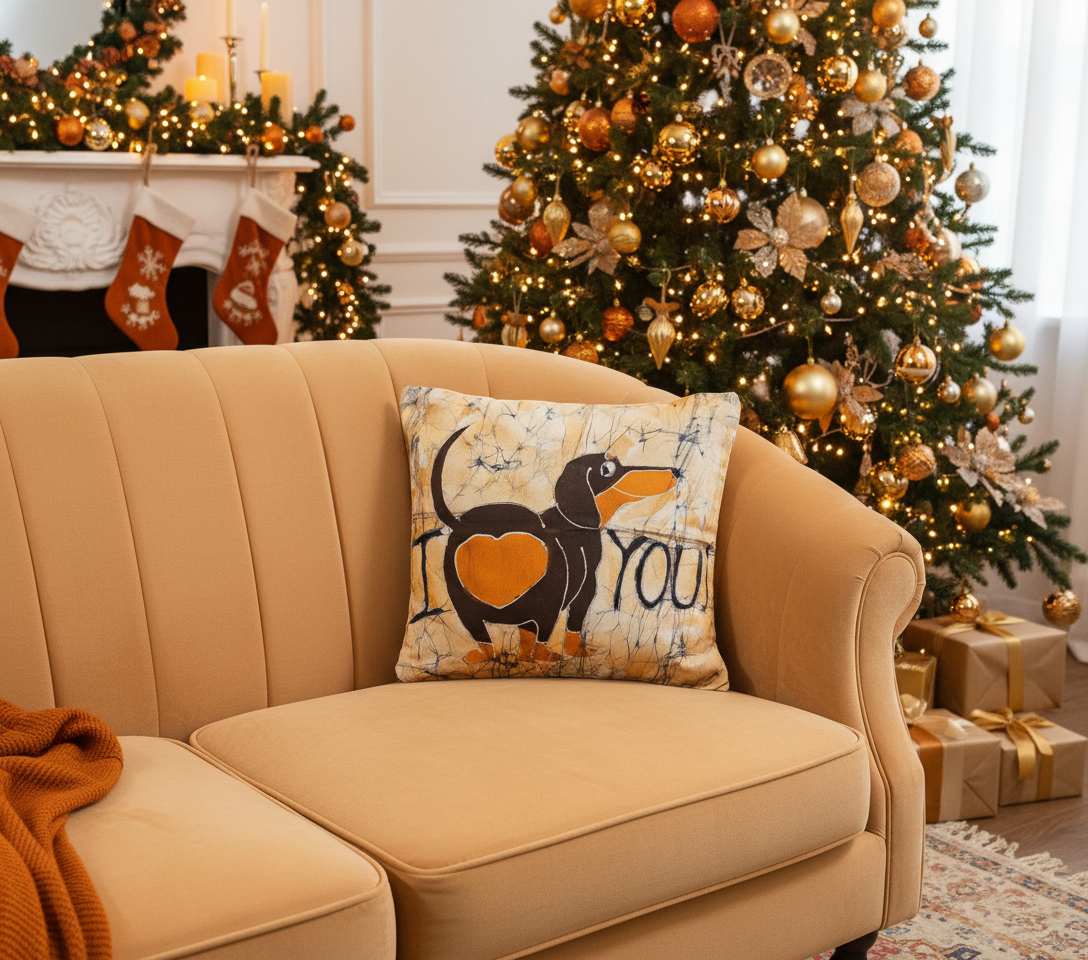 Batik Artisanal "I ❤️ You – Le Teckel qui Dit Tout "- Housse Coton Fait Main