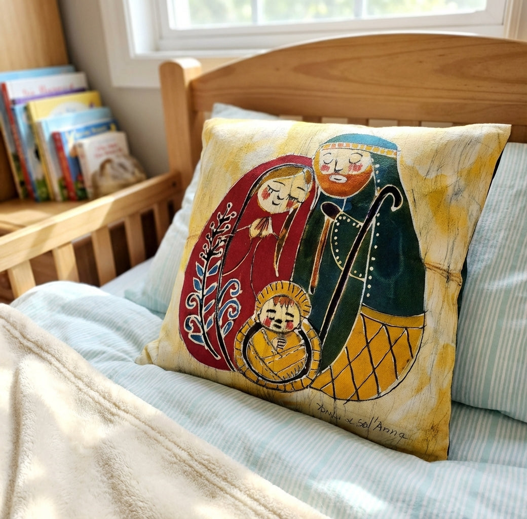 Batik artisanal Crèche de Noël – Housse Coton fait main -