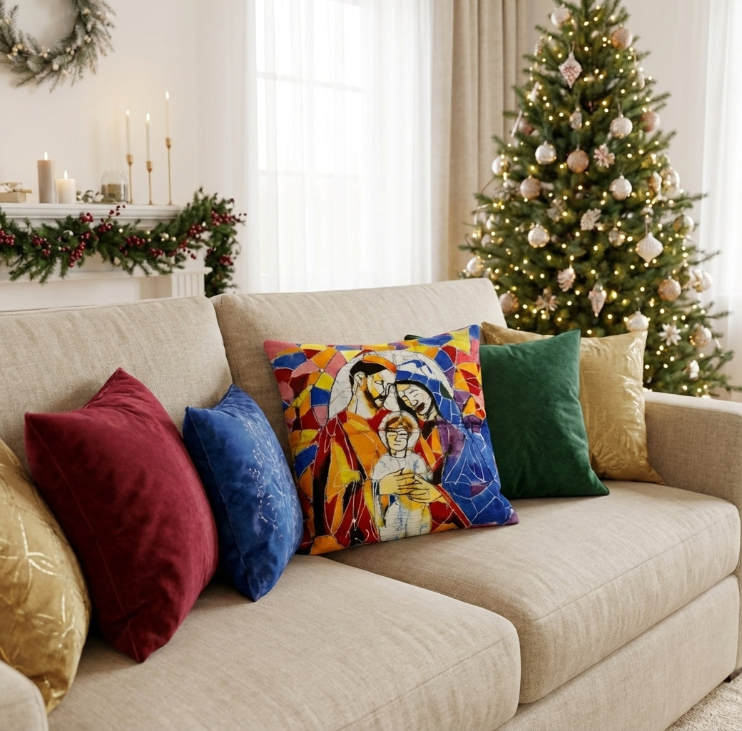 Batik artisanal Crèche de Noël – Housse Coton fait main - Décoration Unique Sol'Anna