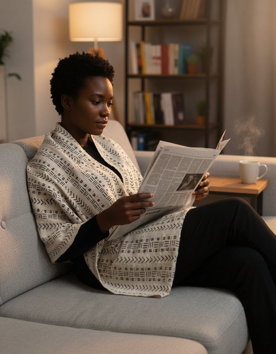 Etoffe bogolan du Mali couleur blanc et noir – Pièce d’exception, art vivant