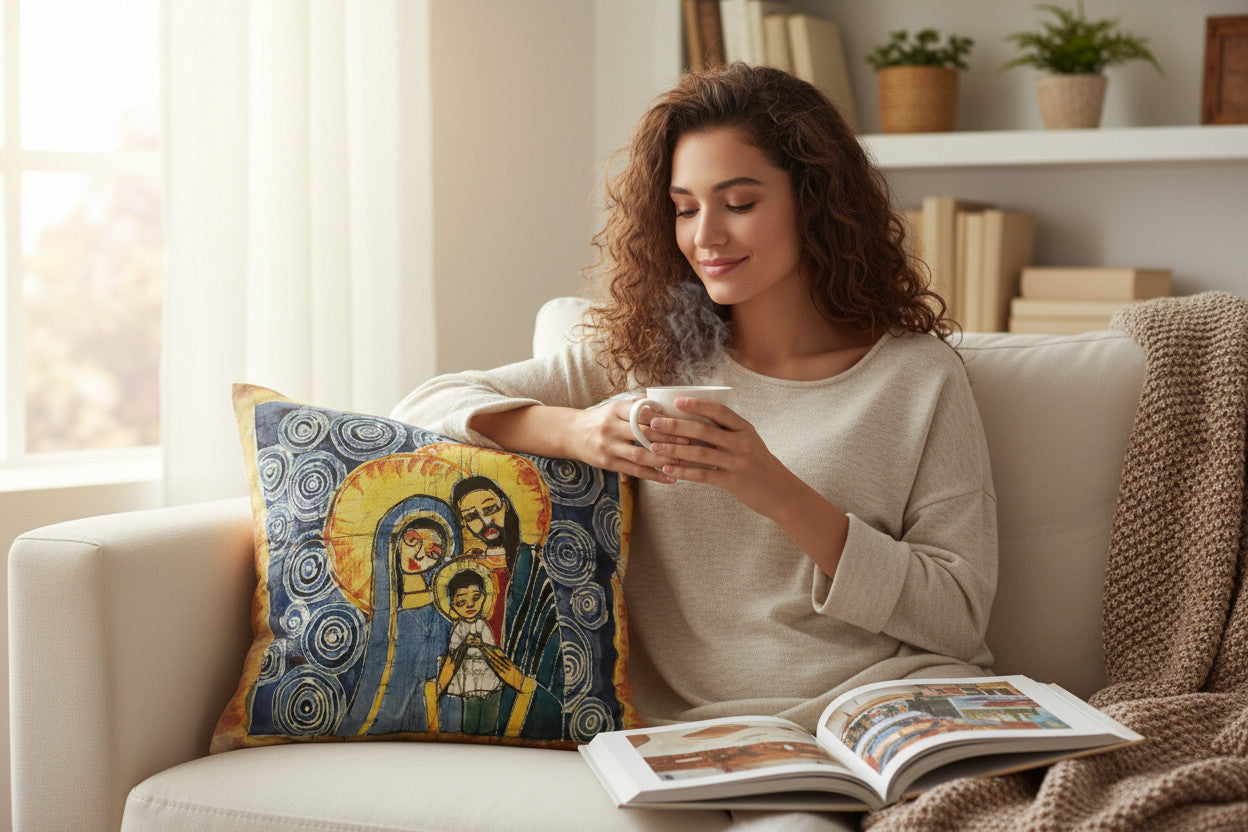 Batik artisanal Crèche de Noël – Housse Coton fait main - Décoration Unique Sol'Anna