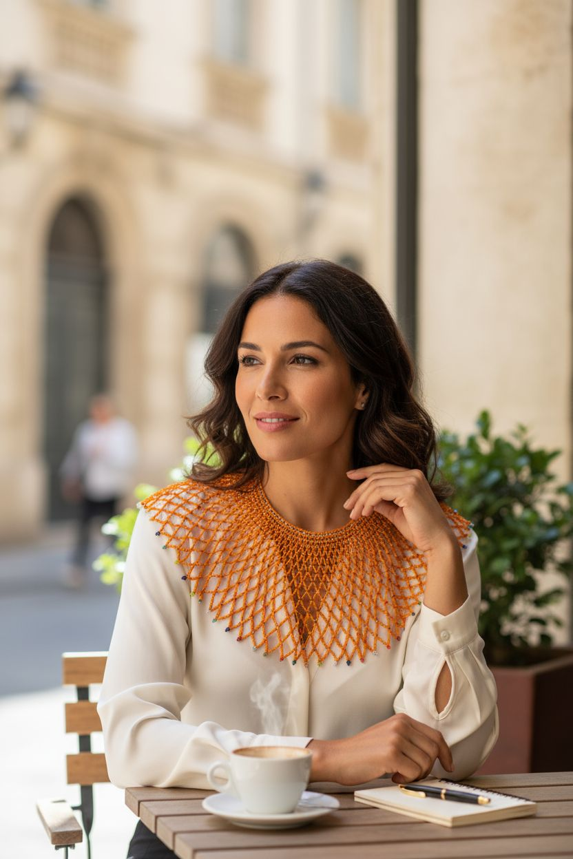 Collier filet de perles d'oranges