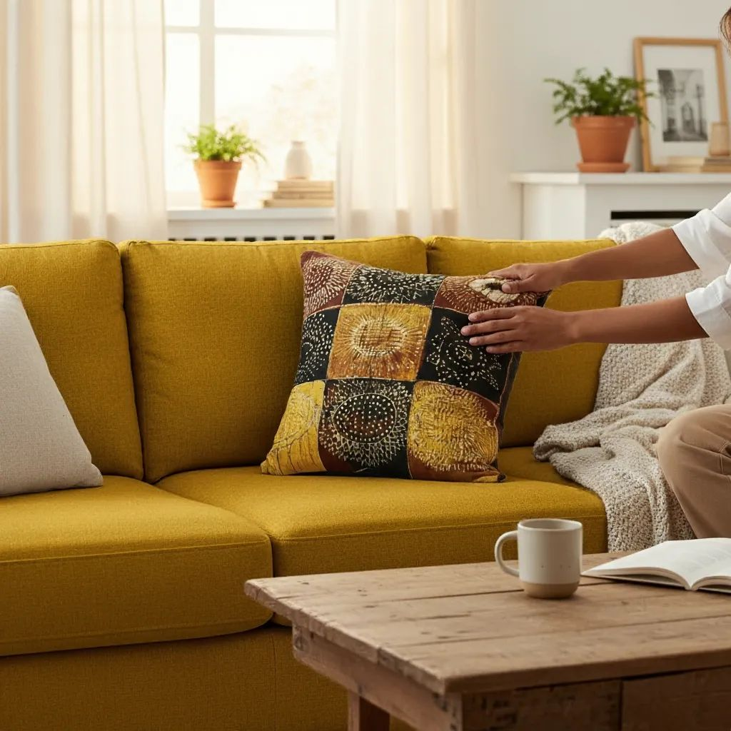 Batik Artisanal Damier Ensoleillé - Housse Coton Fait Main🌞