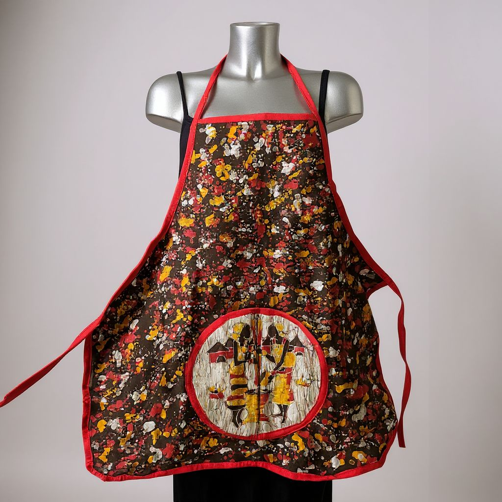 Tablier Batik Artisanal Rouge - Accessoire Cuisine Fait Main