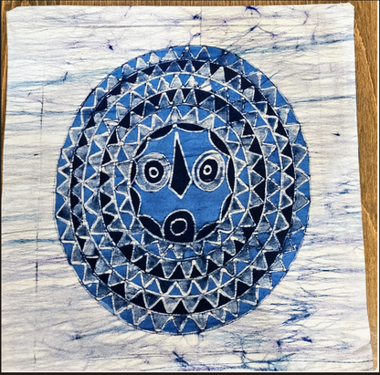Batik Artisanal "Masque africain soleil " - Housse Fait Main - bleu blanc 2