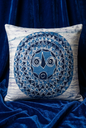 Batik Artisanal "Masque africain soleil " - Housse Fait Main - bleu blanc 2