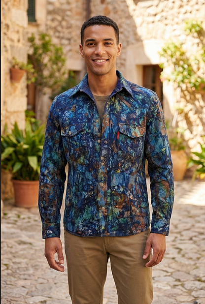 Chemise homme Jean en batik artisanal – Pièce unique, esprit authentique