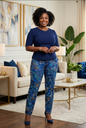 Pantalon Jean femme customisée en batik – Pièce unique signée Loketo & Sol'Anna
