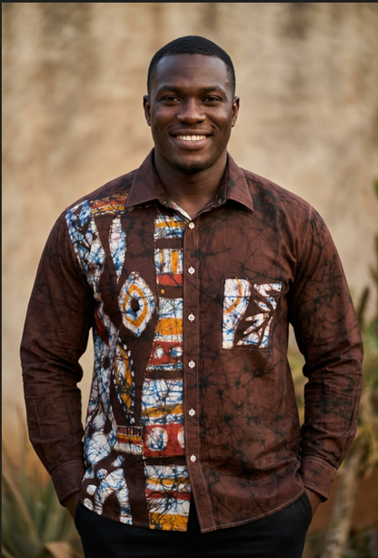 Chemise homme en coton custimisée en batik – Élégance authentique ✨