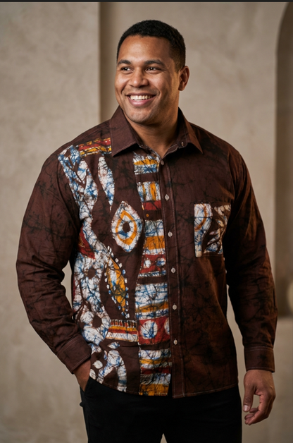 Chemise homme en coton custimisée en batik – Élégance authentique ✨