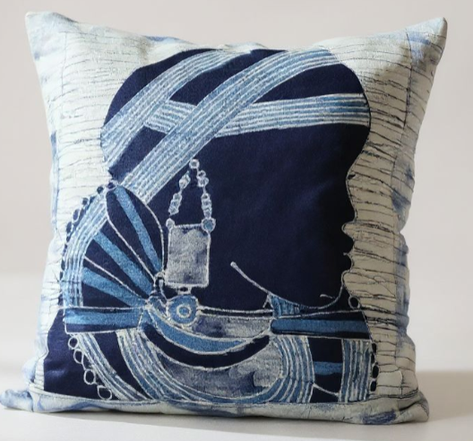 Batik Artisanal "Femme Peule" - Housse Indigo Fait Main