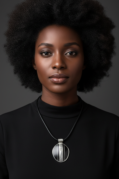 Collier Touareg en Ébène, Argent & Cuir – L’âme du désert