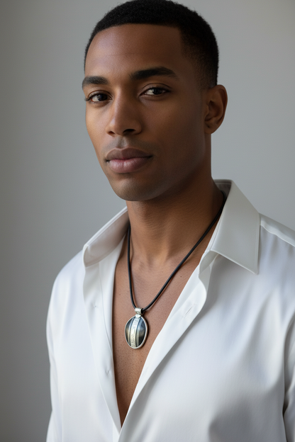 Collier Touareg en Ébène, Argent & Cuir – L’âme du désert