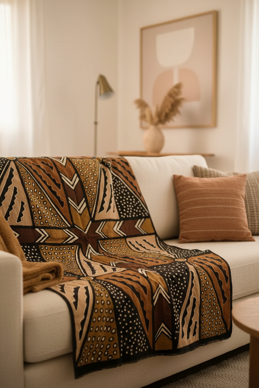 Étoffe Bogolan Traditionnel du Mali - 2m x 1,14m