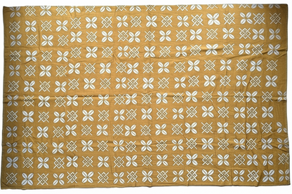 Étoffe Bogolan Traditionnelle Jaune Moutarde et Blanc - 2m x 1,14m