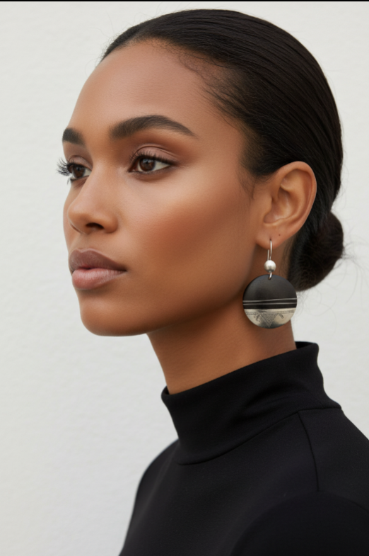 Boucles d’oreilles Touareg en Ébène & Argent – Élégance du désert