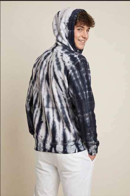 Pull-over à capuche noir gris blanc en coton – Teinture artisanale Koko Donda (Burkina Faso)