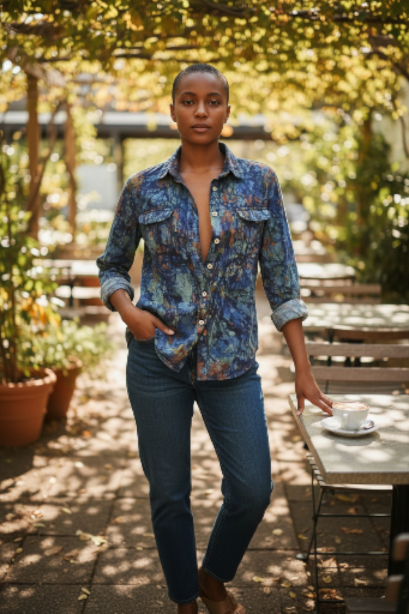 Chemise Jean Coton Batik Artisanal Taille 40 | Sol'Anna Galerie