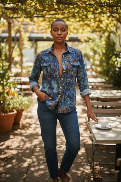 Chemise Jean Coton Batik Artisanal Taille 40 | Sol'Anna Galerie