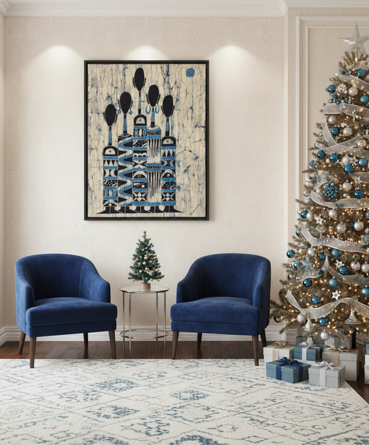 Batik Artisanal "Ma Famille d'amour" - Tableau Coton Pièce Unique