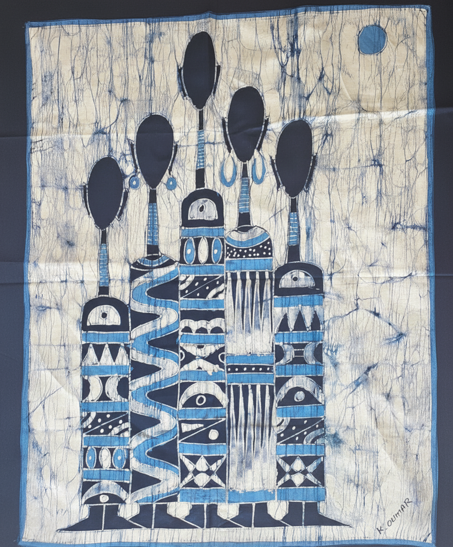 Batik Artisanal "Ma Famille d'amour" - Tableau Coton Pièce Unique