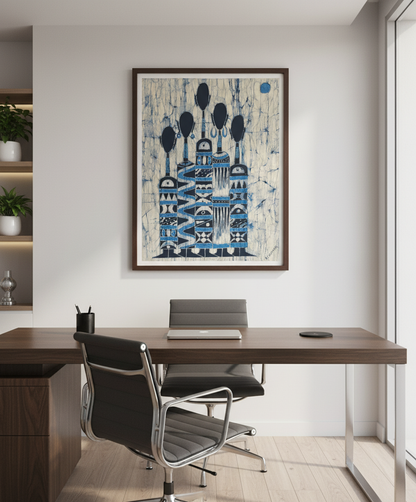 Batik Artisanal "Ma Famille d'amour" - Tableau Coton Pièce Unique