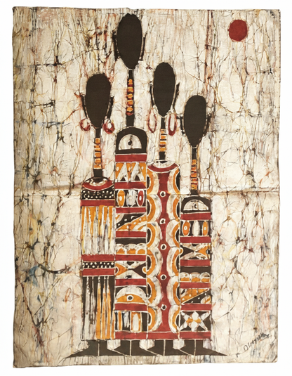 Batik Artisanal" Ma Famille nous 4" - Tableau Coton Unique