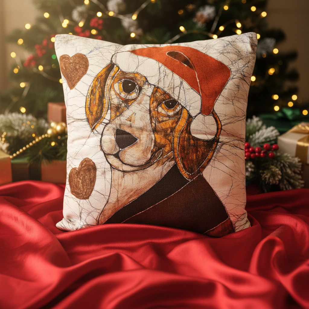 Batik Artisanal Mon Chien Noël - Housse Coton Fait Main multi usages