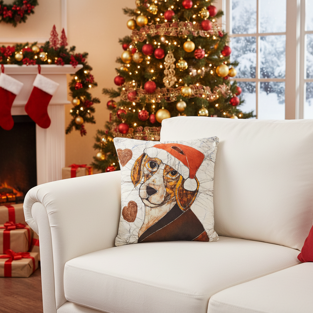 Batik Artisanal Mon Chien Noël - Housse Coton Fait Main multi usages