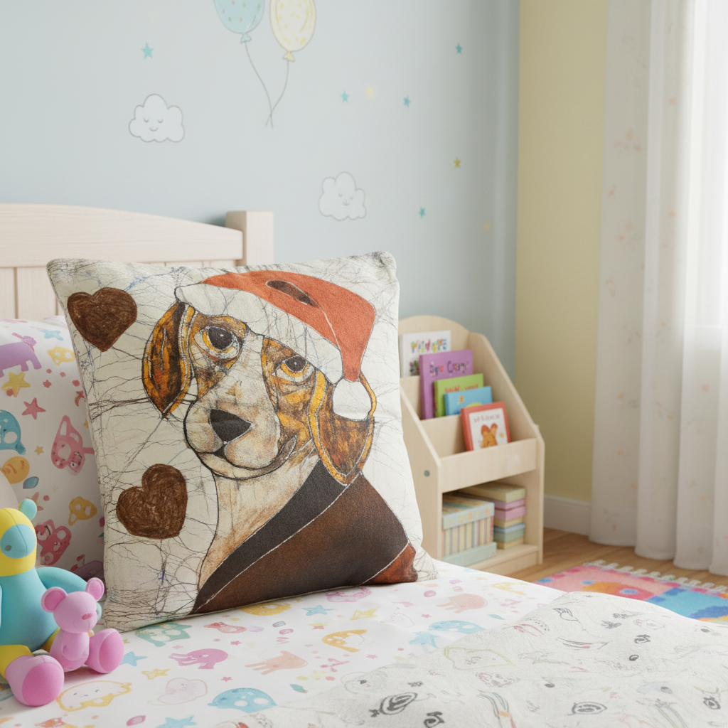 Batik Artisanal Mon Chien Noël - Housse Coton Fait Main multi usages