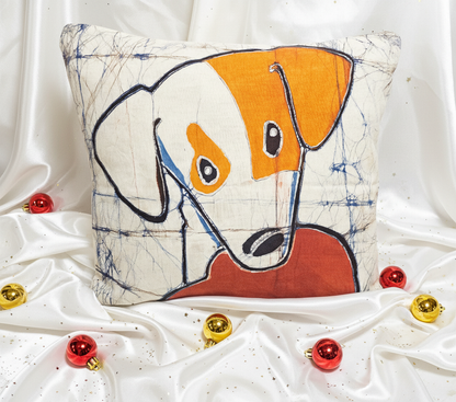 Batik Artisanal de Noel "Cœur d'Orange" - Housse Coton Fait Main