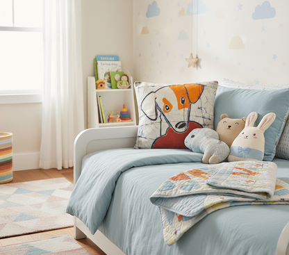 Batik Artisanal de Noel "Cœur d'Orange" - Housse Coton Fait Main