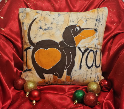 Batik Artisanal "I ❤️ You – Le Teckel qui Dit Tout "- Housse Coton Fait Main