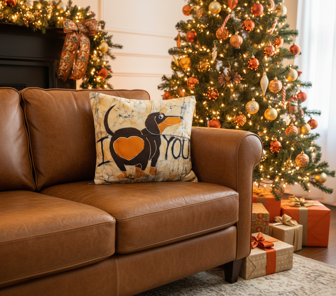 Batik Artisanal "I ❤️ You – Le Teckel qui Dit Tout "- Housse Coton Fait Main