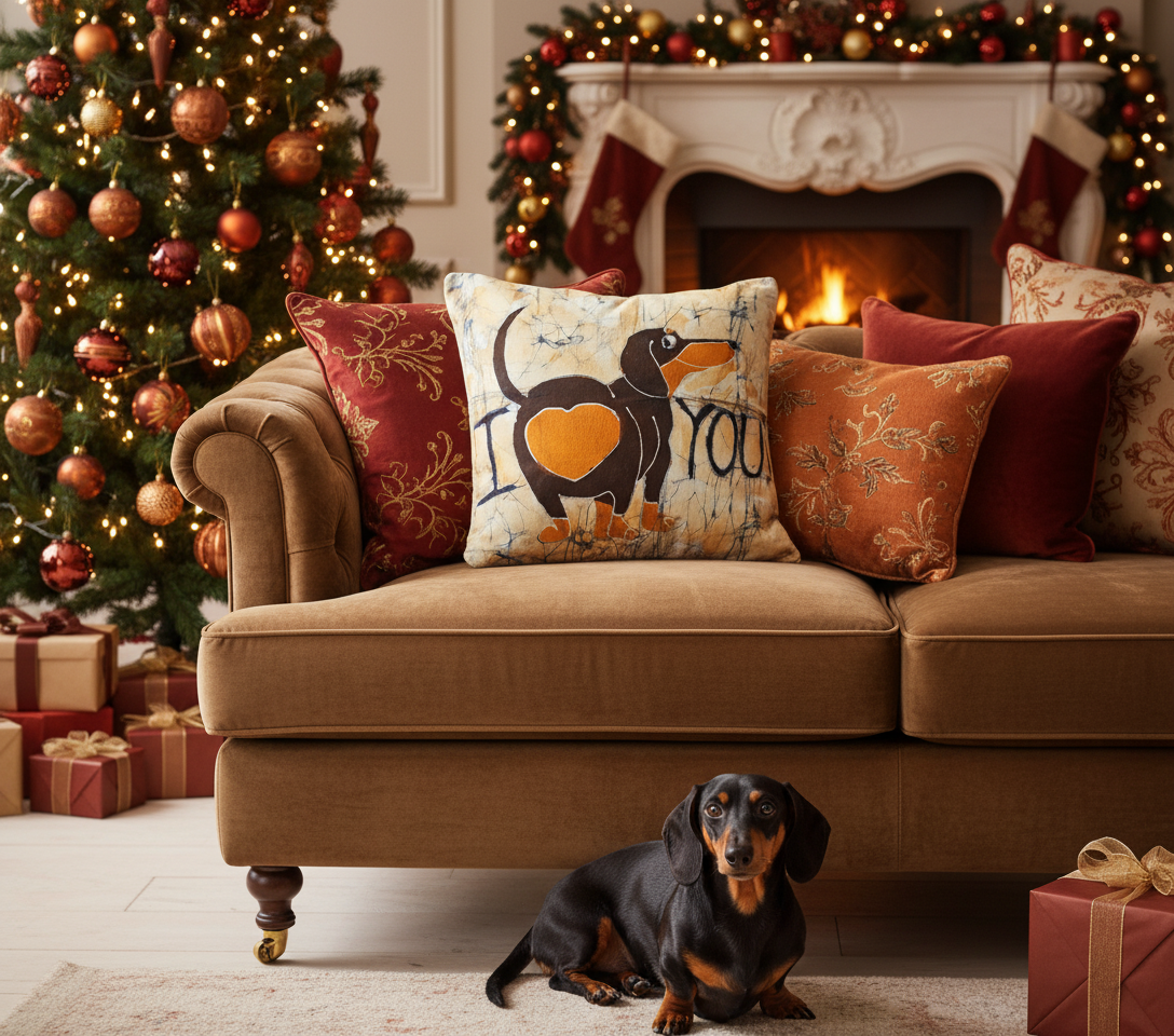 Batik Artisanal "I ❤️ You – Le Teckel qui Dit Tout "- Housse Coton Fait Main