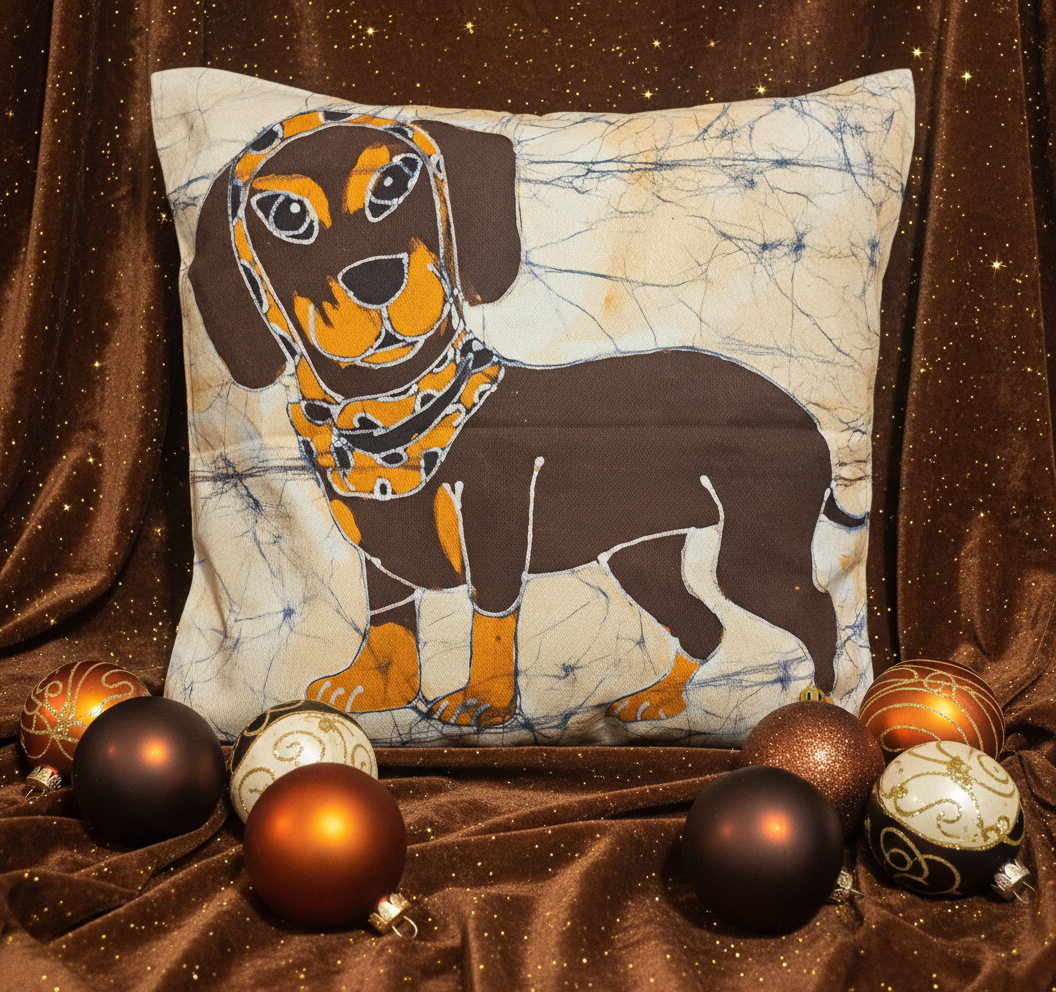 Batik Artisanal "Le Petit Gardien du salon" - Teckel Housse Fait Main