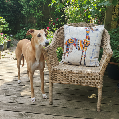 Batik Artisanal "Le Lévrier Royal" - Housse Coton Fait Main