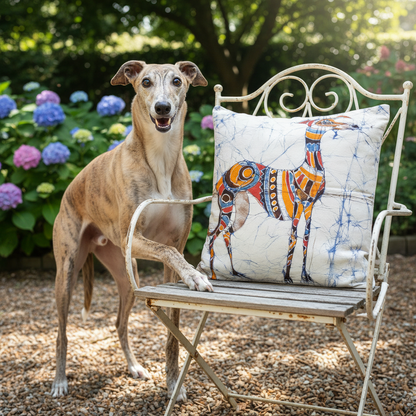 Batik Artisanal "Le Lévrier Royal" - Housse Coton Fait Main