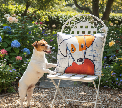 Batik Artisanal de Noel "Cœur d'Orange" - Housse Coton Fait Main