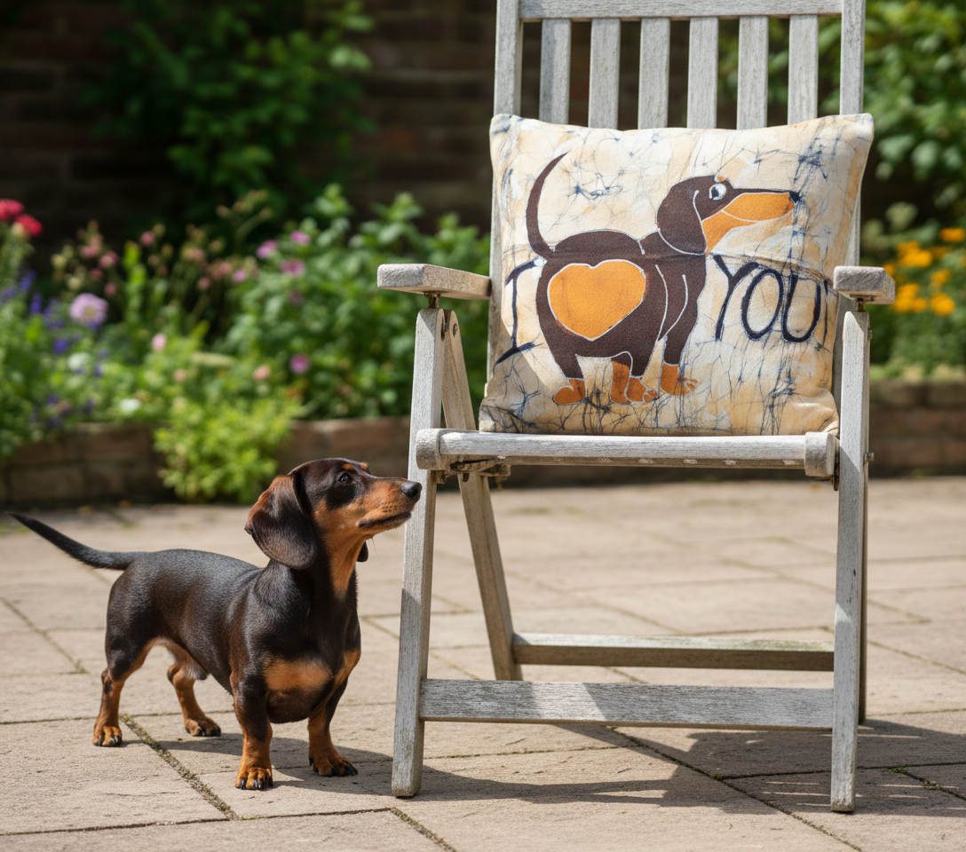 Batik Artisanal "I ❤️ You – Le Teckel qui Dit Tout "- Housse Coton Fait Main