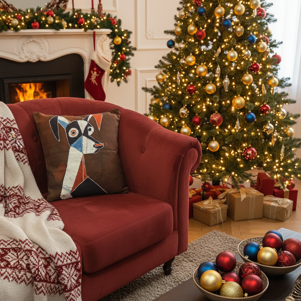 Batik Artisanal Mon Chien Cubiste - Housse Coton Fait Main multi usage