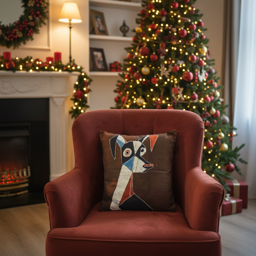 Batik Artisanal Mon Chien Cubiste - Housse Coton Fait Main multi usage