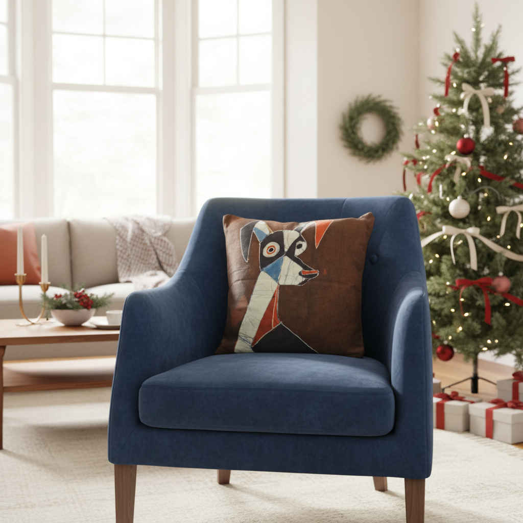 Batik Artisanal Mon Chien Cubiste - Housse Coton Fait Main multi usage