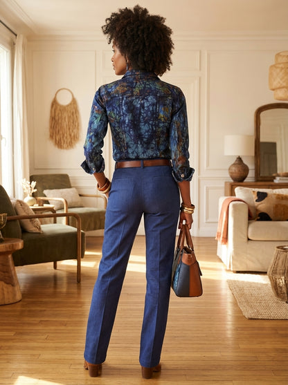 Chemise Jean Coton Batik Artisanal Taille 40 | Sol'Anna Galerie