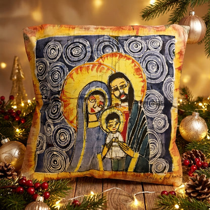 Batik artisanal Crèche de Noël – Housse Coton fait main - Décoration Unique Sol'Anna