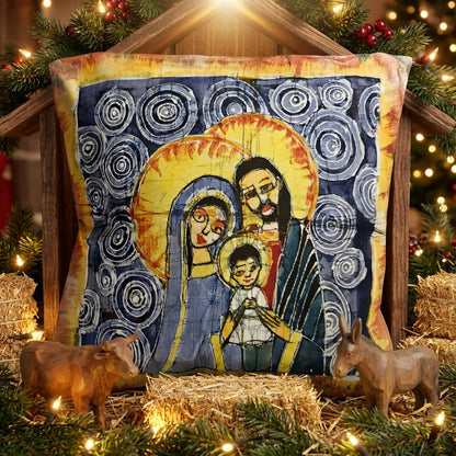 Batik artisanal Crèche de Noël – Housse Coton fait main - Décoration Unique Sol'Anna