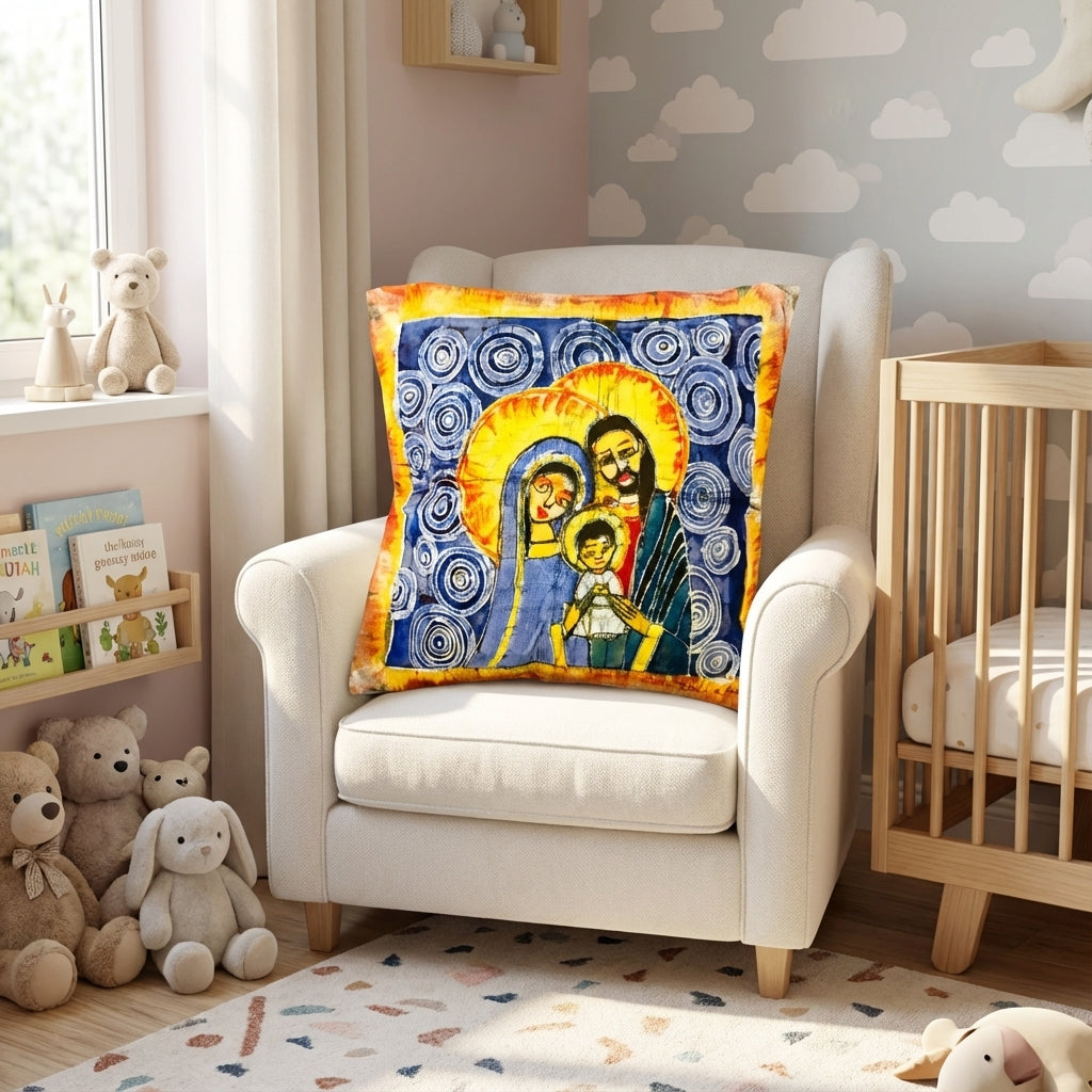 Batik artisanal Crèche de Noël – Housse Coton fait main - Décoration Unique Sol'Anna